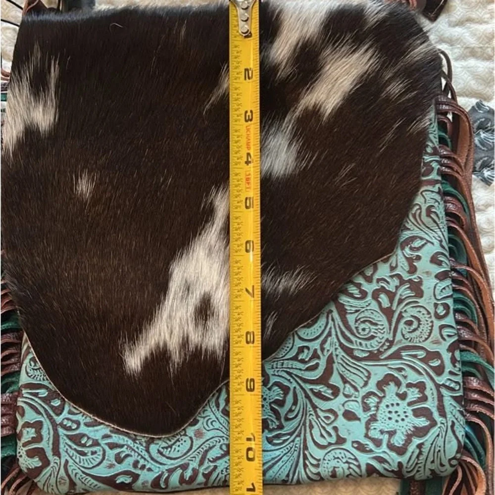 Myra Bag Brown and Turquoise Crossbody with Fringe - Picture 6 of 7